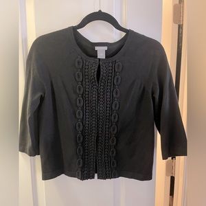 Ann Taylor black cardigan with hook closures.